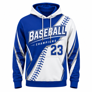 Sudadera con Capucha de los Campeones de Béisbol, Unisex, Estampado por Sublimación 23, Azul y Blanco, Ropa Deportiva para Adultos - Product Image 1