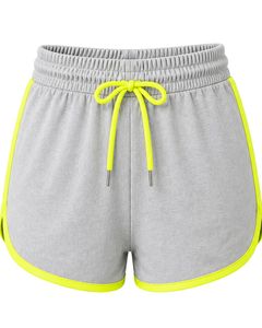 Short de sport gris clair et jaune fluo pour femme, séchage rapide, respirant, pour la gym, le fitness, décontracté, été, taille élastique, vêtements de sport - Product Image 1