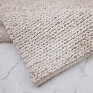 Handmade Modern Solid Chunky Knit Wool <b>Rug</b> <b>Thin</b> Latex Backed Ivory Area <b>Rug</b> for Living Room Bedroom Home Decor - Product Image 1