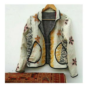 Chaqueta de Cintura Kantha Vintage, Estilo Moderno de Primavera, Hecha a Mano, Acolchada, Ecológica, Reversible, de Algodón Orgánico - Product Image 3