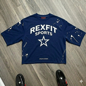 Camiseta Oversize Negra con Lavado Ácido REXFIT SPORTS para Hombre, Algodón, Estilo Urbano, Cuello Redondo, Camiseta con Estampado Personalizado - Product Image 3