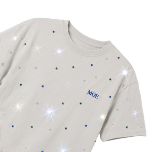 เสื้อยืดคอกลมประดับเพชรแบบอสมมาตรสำหรับผู้หญิง แฟชั่น Y2K เสื้อผู้หญิง สกรีนโลโก้ได้ ผ้าฝ้าย 100% แขนสั้น - Product Image 4