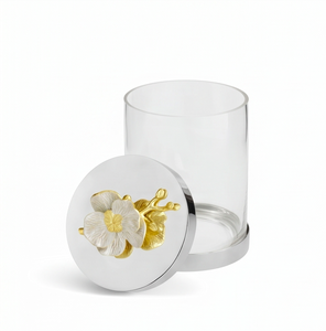 Elegant Silver Color Canister Glass Food <b>Storage</b> Containers With Decorative <b>Tabletop</b> Design Ideal For Kitchenware Use - Product Image 1