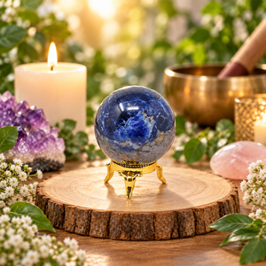 Vente en gros de sphères de cristaux d'apatite foncée de haute qualité avec support en laiton, boule de cristal de guérison Reiki, artisanat populaire pour la décoration - Product Image 1