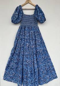 Femmes filles imprimé pur coton Maxi robe indien bloc imprimé décontracté été soirée à la mode en gros longue Midi en vrac - Product Image 5