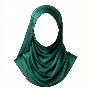 Hiyab de Poliéster de Color Sólido para Mujer, Tela Satinada con Decoración de Pedrería, Suave al Tacto, para Uso Diario, Pañuelo Étnico de Oriente Medio - Product Image 1