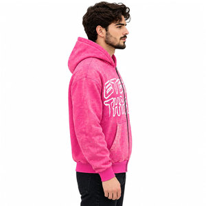 Sudadera con Capucha Rosa Tie Dye para Hombre, Sudadera con Pedrería, Estilo Urbano, 100% Algodón, Atuendo de Otoño Invierno, Nueva Llegada - Product Image 4