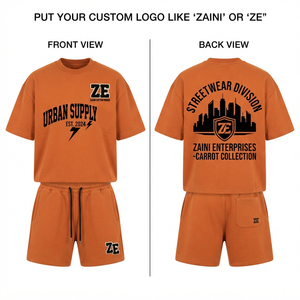 ZAINI Men's Summer Casual Crew Neck <b>T</b>-<b>Shirt</b> Shorts Set 280 GSM 100% <b>Polyester</b> Woven Breathable Fabric Hand Embroidery Logo Front - Product Image 1