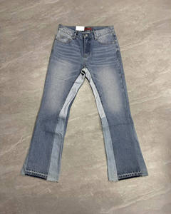 Custom Solid Panel Straight <b>Denim</b> Jeans Vintage Washed Contrast Leg Streetwear Premium Cotton OEM Wholesale Men's Embroidery - Product Image 1