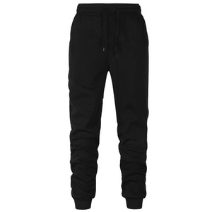 Pantalon de jogging décontracté en coton noir pour homme, taille élastique avec cordon de serrage, tricoté mi-lourd pour l'automne - Product Image 1