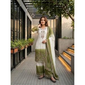 Ensembles Salwar Kameez Traditionnels Tendance de Créateur pour Femmes – Parfaits pour Mariages, Festivals et Soirées – Ensembles 3 Pièces en Chinon Pur Lourd - Product Image 1