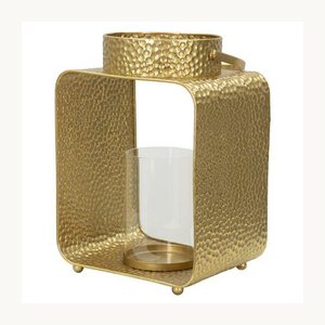 <b>Gold</b> Hammered Brass <b>Lantern</b> With Glass Insert Stylish New Design Customized Candle Stand For Home Office Hotel Table - Product Image 1