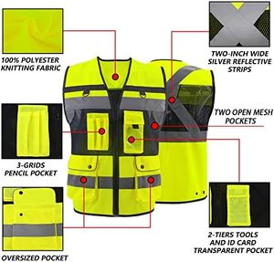 Gilet de sécurité réfléchissant unisexe haute visibilité avec poches et fermeture éclair, respirant, combinaison haute visibilité, gilet réfléchissant - Product Image 3