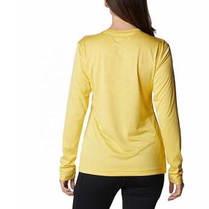 Vente en gros de t-shirt à manches longues uni avec logo personnalisé pour femmes t-shirts en jersey de polyester 100% doux et respirant à séchage rapide pour filles - Product Image 5