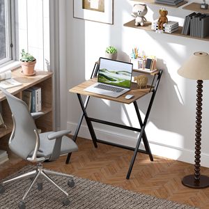 Soluzione Semplice per l'Ufficio Domestico: Scrivania Pieghevole in Noce da 27,6 Pollici con Ripiano per Monitor, Ideale per Spazi Ristretti - Product Image 2