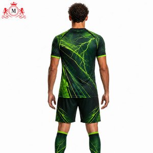 ชุดเสื้อฟุตบอลสีเขียวดำแบบซับลิเมชั่นพร้อมกางเกงขาสั้น ชุดยูนิฟอร์มฟุตบอลสำหรับผู้ใหญ่ ผ้าโพลีเอสเตอร์ระบายอากาศ ตรวจจับรอยตะเข็บ - Product Image 2