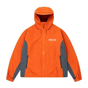 Veste coupe-vent pour homme à capuche, couleur orange personnalisée, imperméable, ajustement réglable, vêtements de randonnée avec poches zippées - Product Image 6