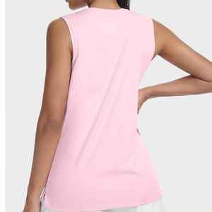 Camiseta Deportiva sin Mangas para Mujer, Personalizada, Ligera, de Algodón con Encaje, Cuello en V, Color Sólido, con Logo Frontal, Venta al Por Mayor - Product Image 3