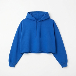 Sweat-shirt à capuche court pour femme, coupe oversize, avec ourlet brut, logo personnalisé sur le devant, 100% coton, idéal pour l'hiver - Product Image 1