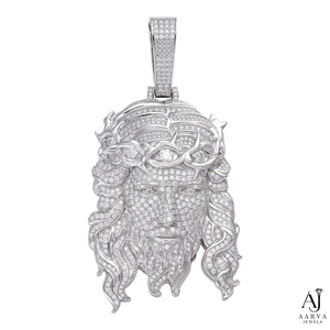 Pendentif Couronne Visage de Jésus en Moissanite Chrétienne Plaqué Or Blanc et Or Rose avec Sertissage Bezel pour Fête - Product Image 1