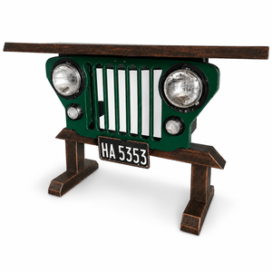 Table de bar console vintage industrielle Jeep avec plateau en bois, mobilier automobile pour bar à domicile, restaurant, hôtel, pub, café - Product Image 1