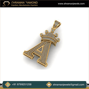 Trendy Custom 925 <b>Silver</b> Gold Plated Alphabet A-Z Iced <b>Initial</b> Letter Pendant <b>Necklace</b> Crown Bail Natural Diamond Birthday Gift - Product Image 4