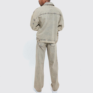 High Quality Wholesale Solid Casual <b>Sweat</b> <b>Suits</b> Custom Washed Vintage Denim <b>Suit</b> Men's Plus Size Sets Quick Dry - Product Image 3
