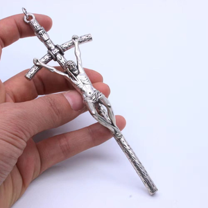 Cruz de Recuerdo de 14*5cm con Icono de Jesús, Chapada en Plata Antigua, Aleación de Zinc - Product Image 3
