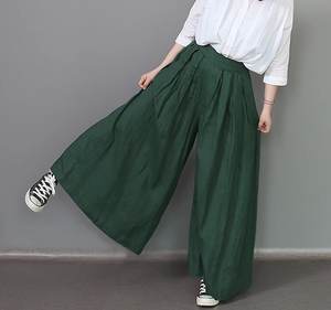 Women High Waist Wide Leg <b>Pants</b> Solid Color Linen Cotton Loose Fit Full Length Pleated Elastic Waist Casual <b>Summer</b> Trousers - Product Image 1