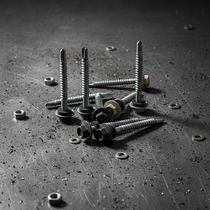 สกรูหัวหกเหลี่ยมเจาะเองได้ เหล็กกล้าคาร์บอน ระดับ 4.8 และ 6.8 ชุบสังกะสี/ชุบกัลวาไนซ์ เกลียวหยาบ พร้อมแหวนรอง EPDM แบบเชื่อมติด ตามมาตรฐาน DIN/ISO นิ้ว - Product Image 1