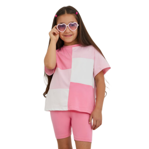 Conjunto de Ropa Informal de Verano para Bebés Niñas, de Algodón Suave y Spandex, con Bloques de Color, Conjunto Combinado de Camiseta y Pantalones Cortos - Product Image 4