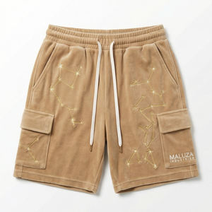 Pantalones Cortos Cargo de Lujo Estilo Streetwear Unisex con Pedrería de Constelación, Estilo Terciopelo, Cintura Elástica, Ecológicos, de Secado Rápido, Marca Maluza - Product Image 1