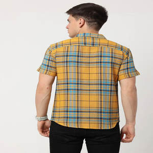 Camisa de gran tamaño de verano personalizada de media manga de algodón de peso pesado Boxy serigrafía camisas a cuadros para hombres con bolsillo - Product Image 5