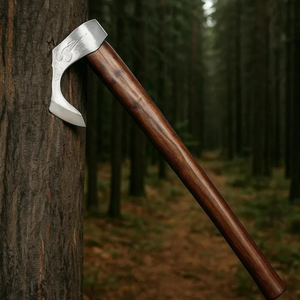 A&M ENTERPRISES Handmade Viking Long <b>Handle</b> <b>Axe</b> with Etched Steel Head Straight Wooden <b>Handle</b> and Matching Leather Sheath Knives - Product Image 3