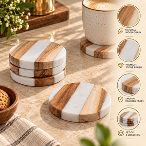 Ensemble de dessous-de-verre en bois de manguier et marbre pour tasses à thé, à café et mugs |   Sous-verres décoratifs pour table à manger, décoration de la maison et du bureau, et cadeaux - Product Image 4