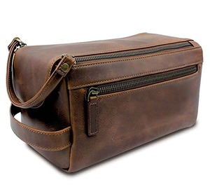 Genuine Leather Travel <b>Toiletry</b> <b>Bag</b> Vintage Cosmetic Pouch Zipper Makeup Organizer <b>for</b> <b>Men</b> and Women - Product Image 5