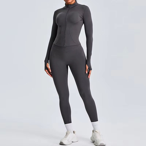 Ensemble de vêtements de sport pour femme, 2 pièces, coupe ajustée, veste à manches longues, course à pied, extérieur, vêtements de sport, cordon de serrage, évacuation de l'humidité - Product Image 3