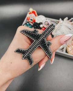 Broche de avión hecho a mano con cuentas de semillas para decoración de ropa, uniformes de azafata, maletas y bolsos, ideal para manualidades de bordado. - Product Image 5