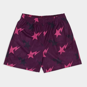 Shorts de bain pour homme à motif étoiles violettes, taille élastique, séchage rapide, décontractés, imprimé géométrique, en polyester et maille - Product Image 1