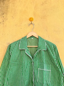 Conjunto de Pijama de Algodón a Rayas Verdes de Moda, Manga Larga, Pantalón Largo, Ropa de Dormir Clásica, Cintura Elástica, Tejido Suave, Ropa de Verano para Mujer - Product Image 5