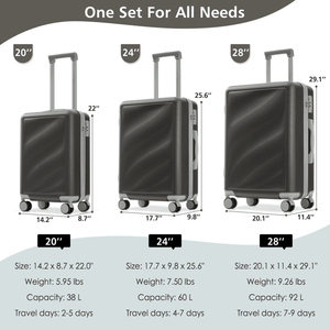 Set di 3 Valigie Leggere e Resistenti in ABS con Ruote Girevoli e Serratura TSA, Valigie da Viaggio in Tessuto e Materiale PP - Product Image 6