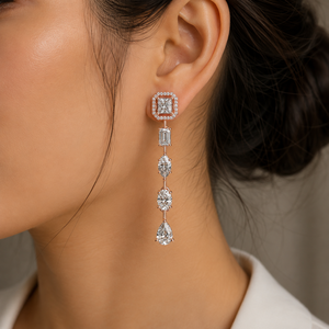 Boucles d'oreilles pendantes en or massif 10K 14K avec halo de diamants de laboratoire multi-formes taille princesse DEF VVS, bijoux fins de mariée, fournisseur en gros - Product Image 2