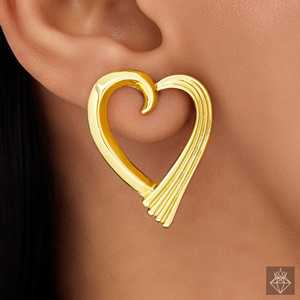 PRAO Antideslustre Golden Heart Stud Pendientes Accesorio de declaración de moda - Product Image 3