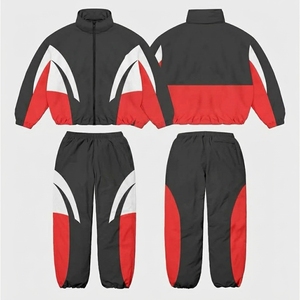 Wholesale Custom Men Women <b>Vintage</b> Regular Solid Tracksuit Set Retro Sportswear <b>Windbreaker</b> Jacket Pants Suit Winter Casual - Product Image 2