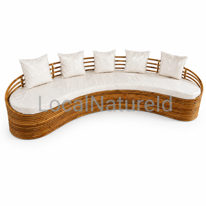 Ensemble de canapés de jardin en rotin rond moyen, courbé, pour l'extérieur, avec coussins imperméables pour la cour d'hôtel - Product Image 2