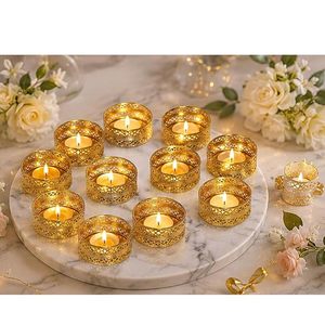 Golden <b>Small</b> Tea Light Holder Metal <b>Candle</b> Holder Decorative Diya Stand for Diwali Christmas Home Decoration Table Centerpiece - Product Image 1