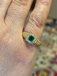 Bague de fiançailles vintage en alliage d'or 18 carats avec diamant taille émeraude et pavé de diamants, style géométrique, pierre précieuse de laboratoire, pierre de naissance de juillet pour femme - Product Image 4
