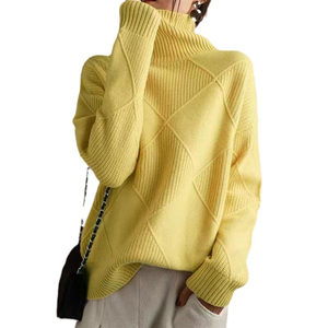 Pull en maille à col roulé pour femme, couleur unie, manches longues, décontracté, hiver, 100% acrylique, anti-boulochage, coupe classique - Product Image 1