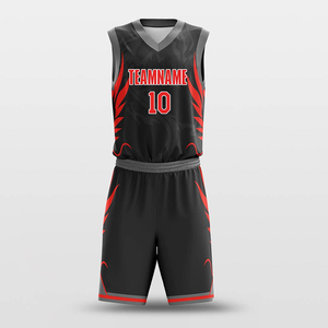 Maillots de basketball personnalisés sublimés sans manches col en V noir et rouge avec nom d'équipe, 100 % évacuation de l'humidité, unisexe, pour adultes, vêtements de sport - Product Image 2
