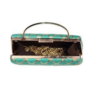 Bolso de Mano de Alta Calidad para Fiesta, Bordado en Tela Gota Patti Turquesa, Diseño Artesanal - Product Image 3
